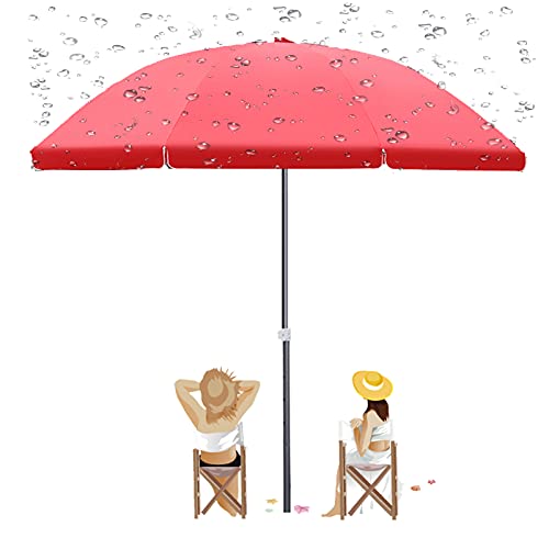HRD Portable Beach Umbrella Large Outdoor Patio Umbrella UV Protective Waterproof Fade Resistant Fabric Steel Shaft Sun Shade for Balcony Pool Commercial Blue Red