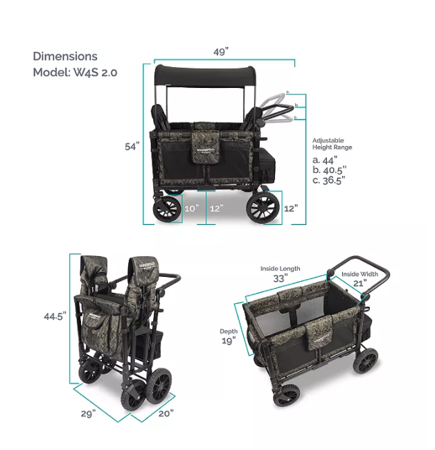 WonderFold W4 Luxe Push/Pull 4-Passenger Quad Stroller Wagon Green Camo New