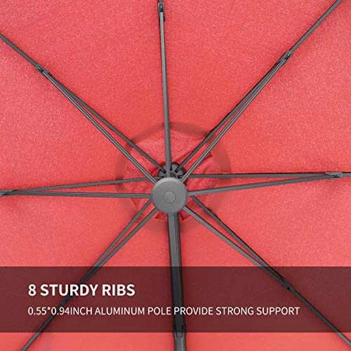 Aok Garden Outdoor Umbrella Cantilever 11 FT Patio Offset Market Hanging Umbrella with Heavy Duty Base for Deck Pool and Backyard, Red