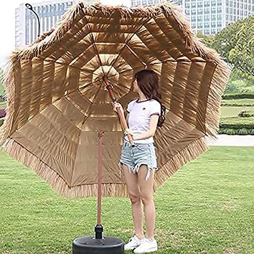 Patio Umbrella Patio Canopy Parasol Round Garden, Natural Color Foldable，240Cm/7.8Ft Straw Umbrella Offset Umbrella Hawaiian Style Tiki Raffia Umbrella GCSQF210526