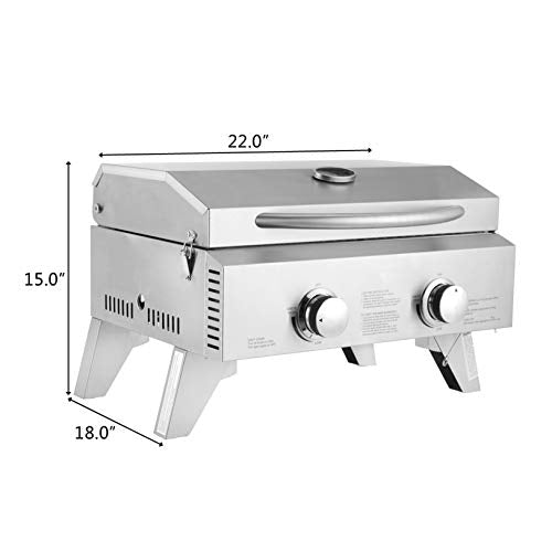 MITPATY Portable Stainless Steel 2-Burner Gas Grill 2000 BTU BBQ Grid with Foldable Legs - Outdoor Pizza Oven Fired Wood Charcoal Cooker Camping Stove Multifunction Cooking Ovens