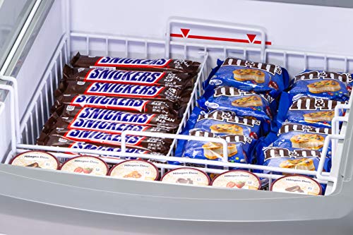 DUURA DDFC6 Commercial Mobile Ice Cream Display Chest Freezer Sub Zero Temp Curved Glass Top Frost Free Lid with 2 Wire Baskets, 24.6 Inch Wide 5.7 Cubic Feet, White