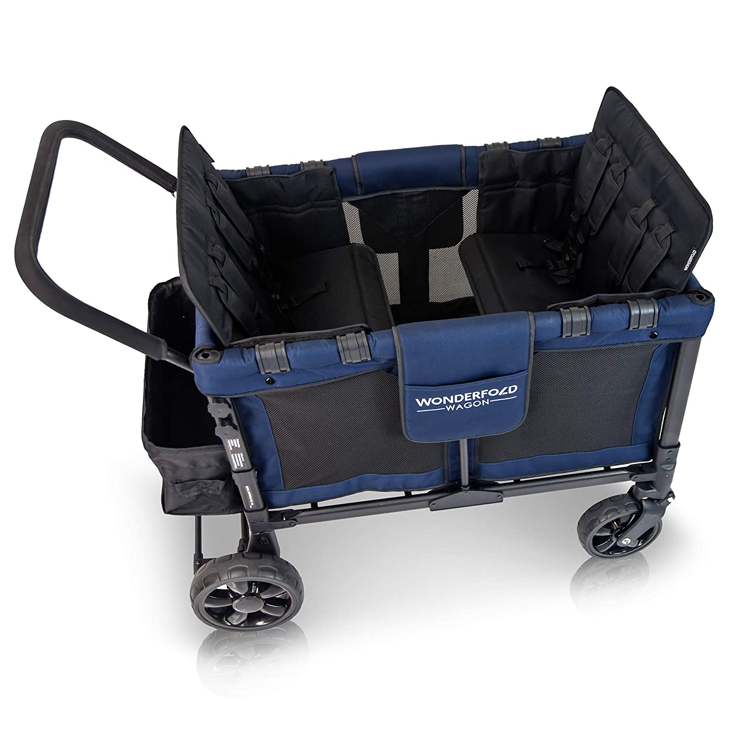WonderFold W4 Elite Push/Pull 4-Passenger Quad Stroller Wagon Navy New
