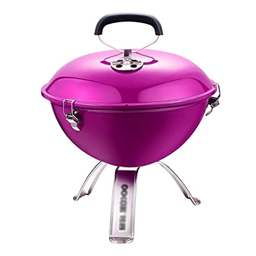 QIAOLI BBQ Grill 14 Inch Indoor Barbecue Stove for Home Outdoor Camping Travel Portable Charcoal Grill with Vent Barbecue Grill BBQ Tools (Color : Pink)