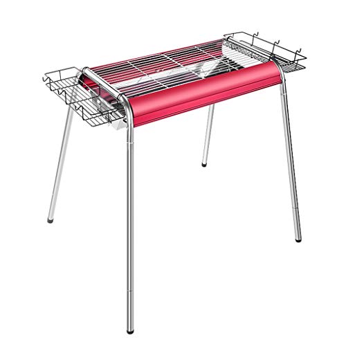 QIAOLI Charcoal Grill, Stainless Steel Portable Charcoal Grill Folding BBQ Camping Grill Large Travel Grill for Outdoor Camping Picnic (Color : Pink)