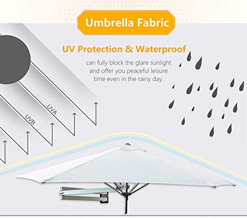 JLXJ Umbrellas Wall Mount Patio Parasol, Tilting & Foldable Garden Sunshade Umbrella, 7ft / 220cm Outdoor Sunbrella, Aluminium Ribs (Color : Green)