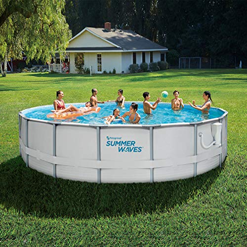 Summer Waves Elite 12 Foot x 30 Inch Metal Frame Outdoor Backyard Above Ground Swimming Pool Set with Filter Pump, Type D Cartridge, and Repair Patch