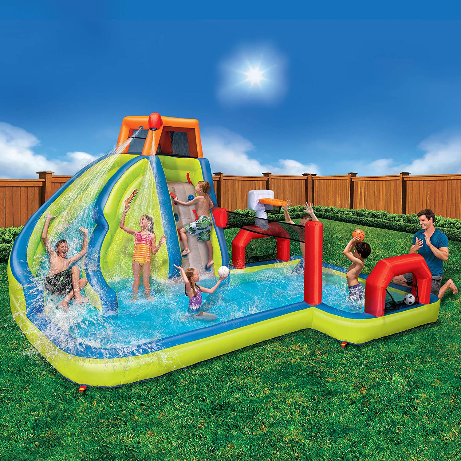 Banzai 90350A Aqua Sports 3 in 1 Water Slide Splash Park Multicolor New