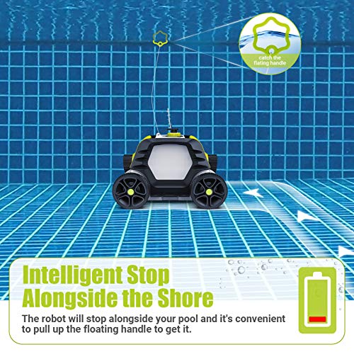 OT QOMOTOP Robotic Pool Cleaner, Rechargeable Cordless Design, 90 Mins Working Time, IPX8 Waterproof, Power Detection Technology, Built-in Water Sensor Technology, Green