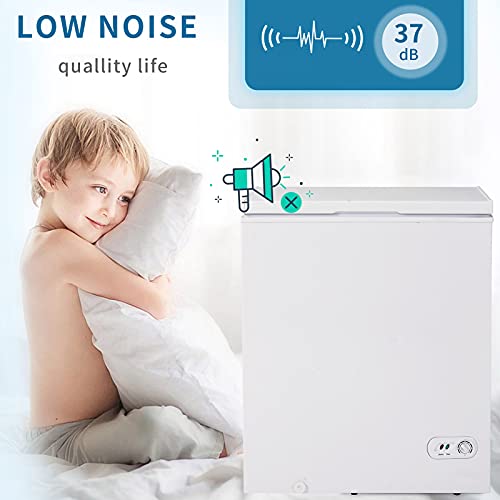 5 Cubic Feet Compact Chest Freezer with Flip-up Lid with Removable Basket, From 6.8℉ to -4℉ Free Standing Compact Fridge Freezer, 7 Temperature Settings for Home Kitchen Office Bar (5 Cubic Feet)