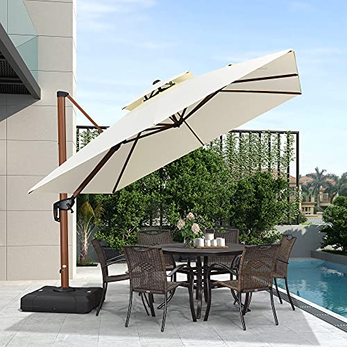 PURPLE LEAF 10ft Patio Umbrella Outdoor Square Umbrella Large Cantilever Umbrella Windproof Offset Umbrella Heavy Duty Sun Umbrella for Garden Deck Pool Patio, Cream