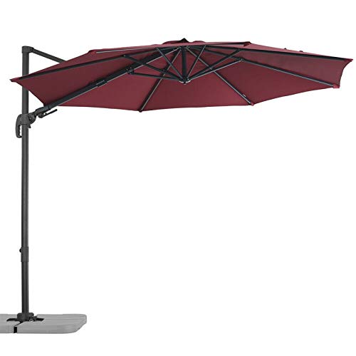 9/10 ft Patio Offset Hang Umbrella Beach Tilt Rotation Garden Outdoor Sun Shade (Color : Beige, Size : Round)