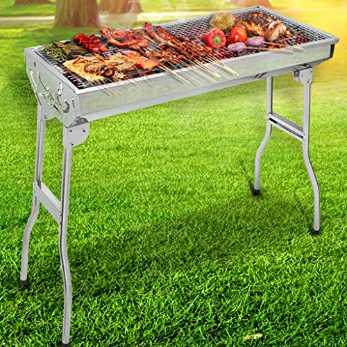 QIAOLI Folding Barbecue Charcoal Grill,Stainless Steel Portable Lightweight Barbecue Grill Premium BBQ Grill for Outdoor Campers Travel Wild (Color : Silver, Size : Large)