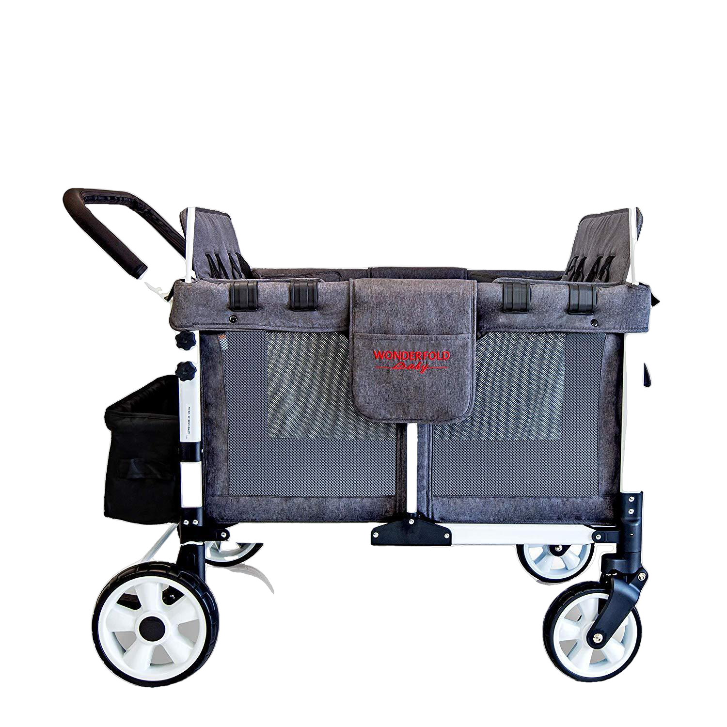 WonderFold Baby Multi-Function Folding Quad Stroller Wagon with Removable Canopy and Seats Gray Used