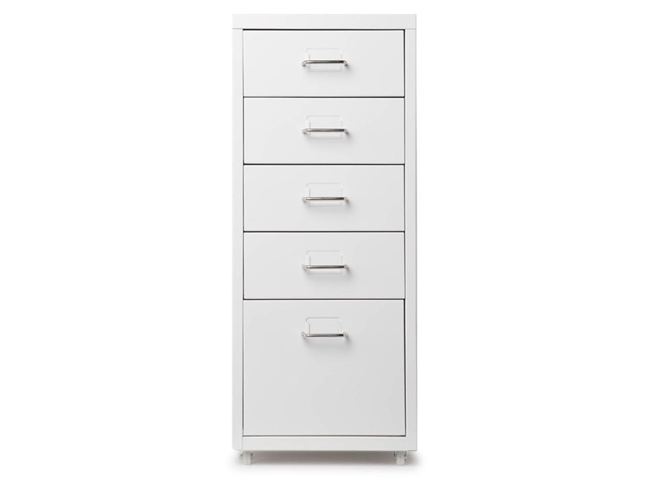 iKayaa Metal Drawer Filing Cabinet Detachable Mobile Steel File Cabinets w/ 5 Drawers 4 Casters