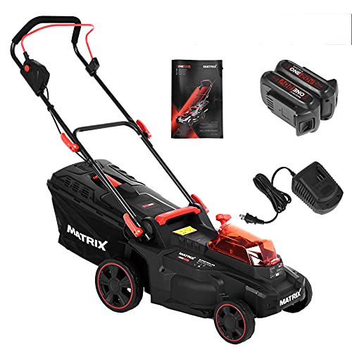Cordless Lawn Mower,20V 16 Inch Cordless Twin Force Lawn Mower,Brushless Motor 6 Mowing Heights 3 Operation Heights Electronic Brake Charger 2x2Ah Batteries (Black)