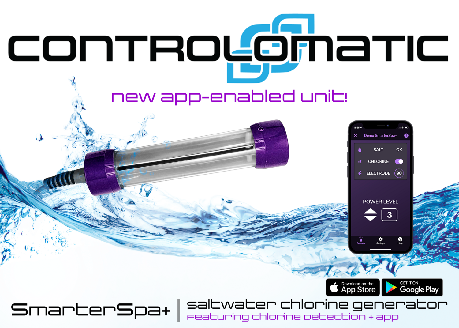 ControlOMatic SmarterSpa+ Saltwater Chlorine Generation System with Built-in Smart Chlorine Detection Plus APP New