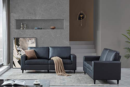 GAOPAN Modern Living Room Furniture Set Include 3 Seaters Sofá & Loveseat, Skin-Friendly Tufted Back Cushions and Solid Frame Upholstered, Black, 2 Pieces PU Leather Sectional Sofa Couch