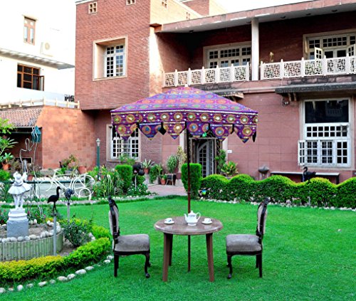 Lalhaveli Decorative Embroidered Outdoor Umbrella 8 Ribs Offset Patio Umbrella Easily Open, Purple