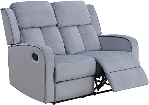 AC Pacific Dale Mid Century Modern Upholstered Living Room Reclining Seat with Curve Arms and Back Cushions, Loveseat, Flint Grey