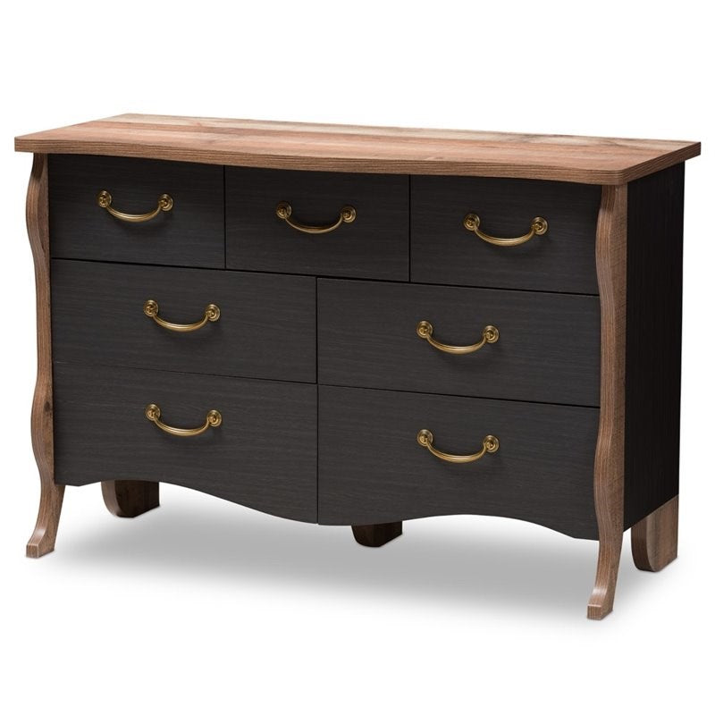 Baxton Studio Romilly 7 Drawer Dresser in Black and Oak