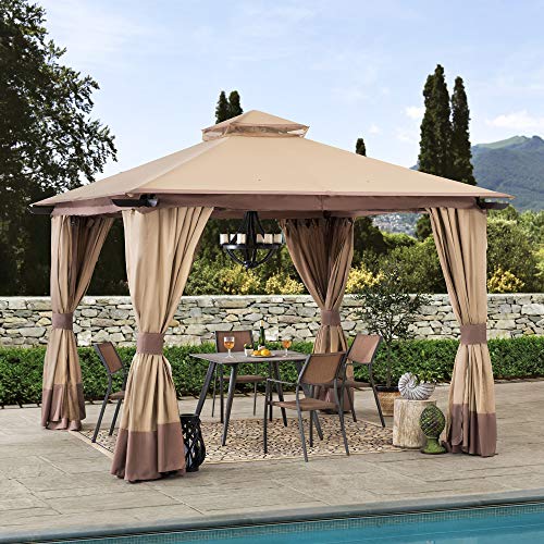 Sunjoy A101011700 Cristina 12x12 ft. Steel Gazebo with 2-Tier Hip Roof, Tan and Brown