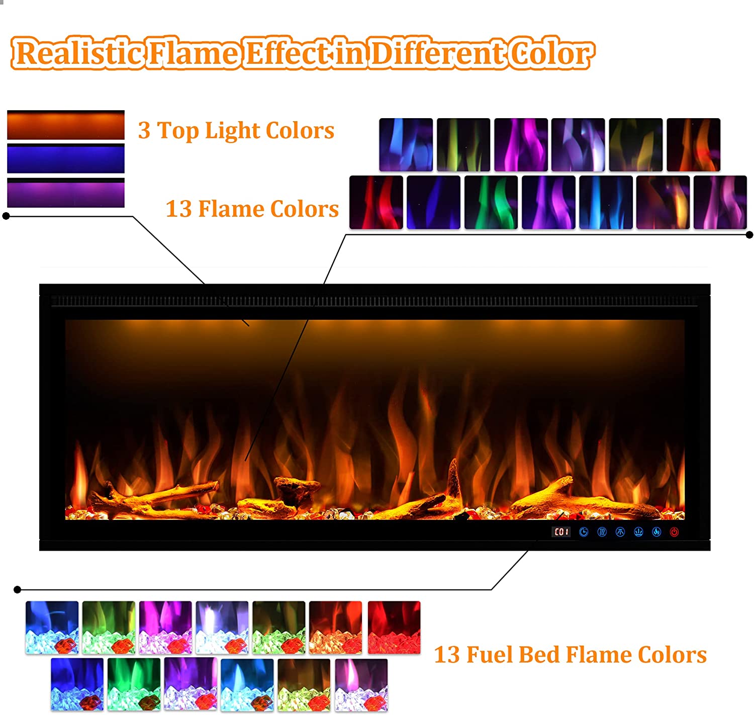 批量编辑标题Benrocks BI42Z 42 in. 750/1500W Recessed and Wall Mounted Fireplace with Remote and App Control Black New