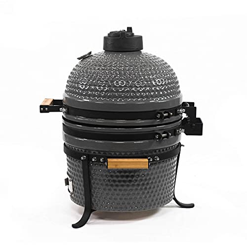 VESSILS Kamado Charcoal BBQ Grill – Heavy Duty Ceramic Barbecue Smoker and Roaster with Built-in Thermometer and Stainless Steel Grate