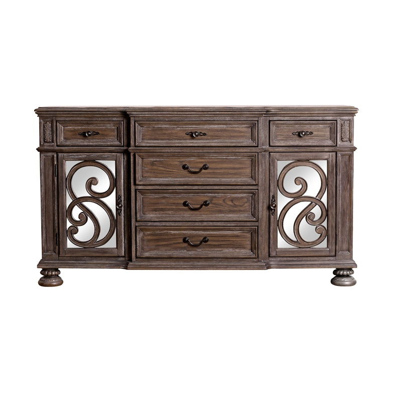 Clyde Ornate Wood Buffet Server in Rustic Natural Tone
