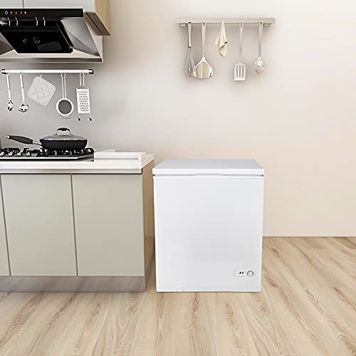 YZJC 3.5/5.0 Cubic Feet Chest Freezer, Compact Single Door Horizontal Freezer with Storage Basket, Adjustable Thermostat, Space-Saving but Spacious Enough, Ideal for Home Kitchen Office, White