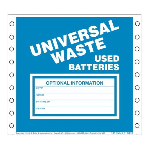 JJ Keller Universal Waste: Used Batteries Labels (Pack of 500)
