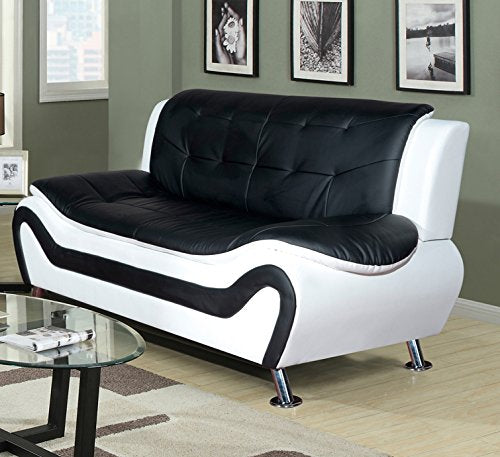 Lifestyle Contempraray Faux Leather Living Room Sofa Set, Black/White, 3 Piece
