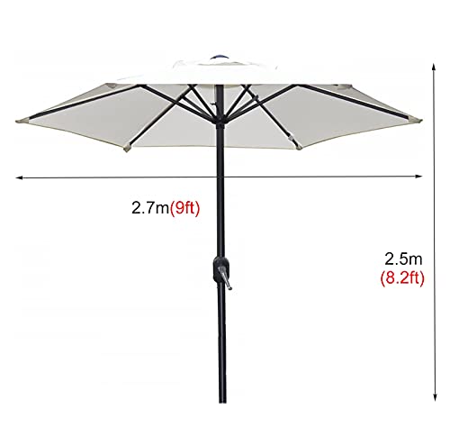 SSZY Patio Umbrella 2.7m/9 Feet Patio Umbrella Parasol, Outdoor Market Table Umbrella with Crank & 6 Iron Ribs, Sun Shelter for Pool, Beach, Garden, Restaurant (Color : White)