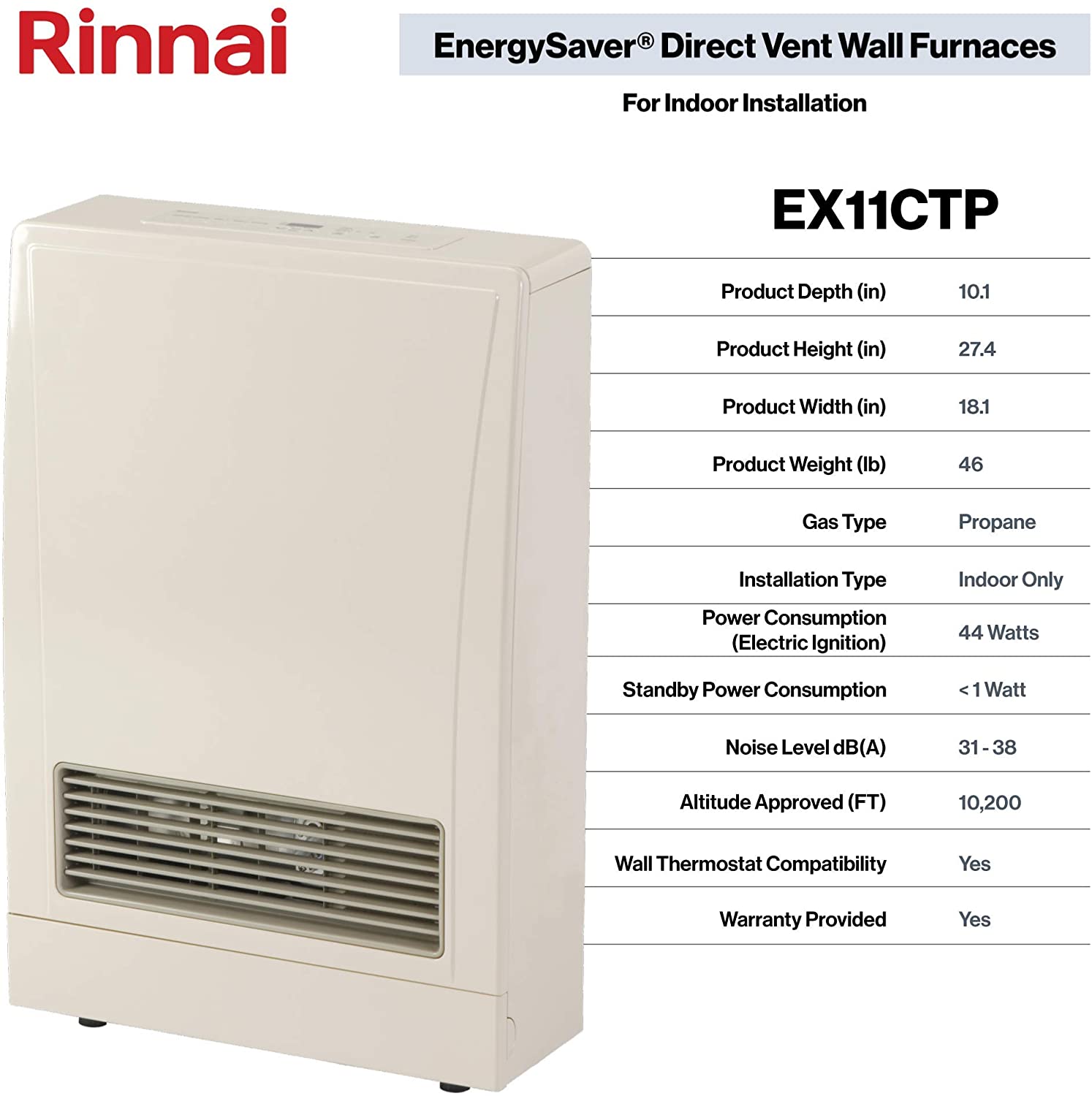 Rinnai 8,000 BTU Direct Vent Liquid Propane LP Furnace Heater New