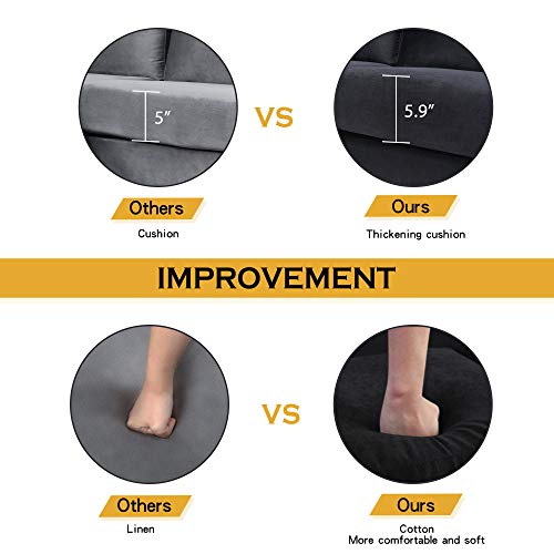 Harper&Bright Designs Sectional Sofa Set, Living Room Furniture Sofa Set, Modern Elegant Velvet Upholstered Couch with 2 Pillows (Black)