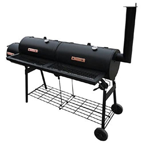 vidaXL Smoker BBQ Nevada XL Black，Upgrade Smoker BBQ Charcoal Grill, Outdoor Large Barbecue ，has one fire Compartment and Two Smoking Chambers，Coated Metal