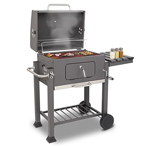 YZJC Charcoal Grill Outdoor Smoker with Cover, Can be Raised and Lowered Charcoal Ttray, Perfect for Backyard Griller Party BBQ Picnic Patio Cooking, Black