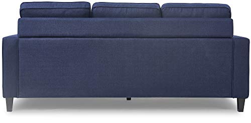 Serta Harmon Square Arm Reversible Sectional Sofa Living Room, Modern L-Shaped 3 Seat Fabric Couch, Dark Blue