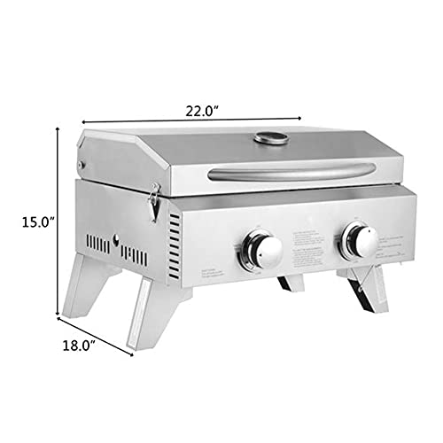 Gas Grill with Regulator and Two Burner Portable Tabletop Propane Double Row Double Head Small Oven Tool for Outdoor Patio Garden Camping Picnic Trip Cooking BBQ