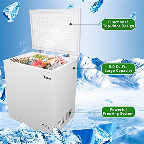 ZOKOP Chest Freezer 5.0 cu.ft Small Deep Freezer Mini Outdoor Chest Freezers with 7 Temperature Settings Ideal for Apartment, Condo, Office, RV, Cabin, Small Kitchen, White