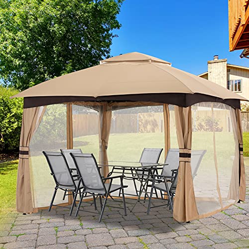 MASTERCANOPY Soft Top Outdoor Garden Gazebo for Patios with Curtains and Mosquito Netting (10x10, Beige)