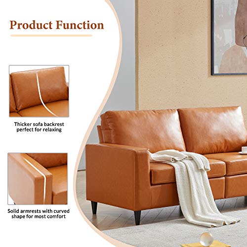 STARTOGOO Leather 2 Piece Living Room Sofa Sets, Modern Upholstered Loveseat and Couch Furniture, Solid Frame and Wood Legs PU(5 Seat), 2+3, Brown 6