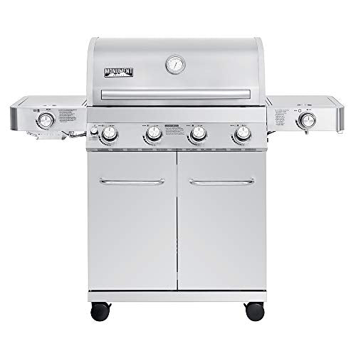 Monument Grills 24367 4-Burner Stainless Steel Propane Gas Grill with Side & Side Sear Burners, Built in Thermometer, and LED Controls