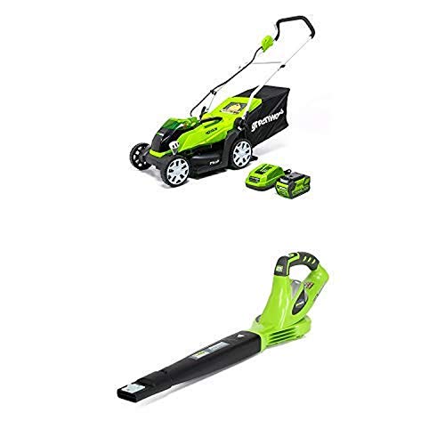 Greenworks 14-Inch 40V Cordless Lawn Mower with 40V 150 MPH Variable Speed Cordless Blower Battery Not Included 24282