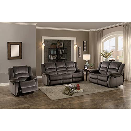 Pemberly Row Microfiber Fabric Double Reclining Loveseat in Chocolate