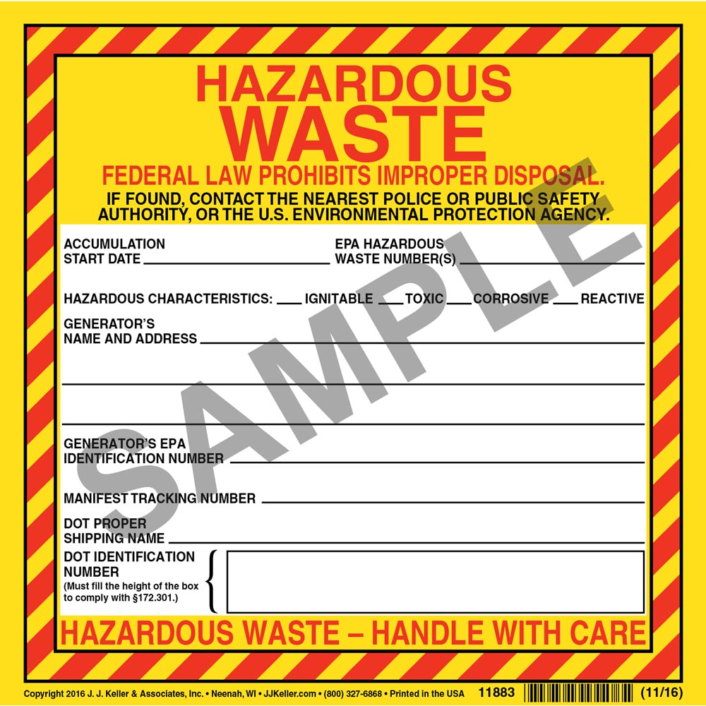 JJ Keller Hazardous Waste Label - Paper, Continuous Format (500 pcs.)