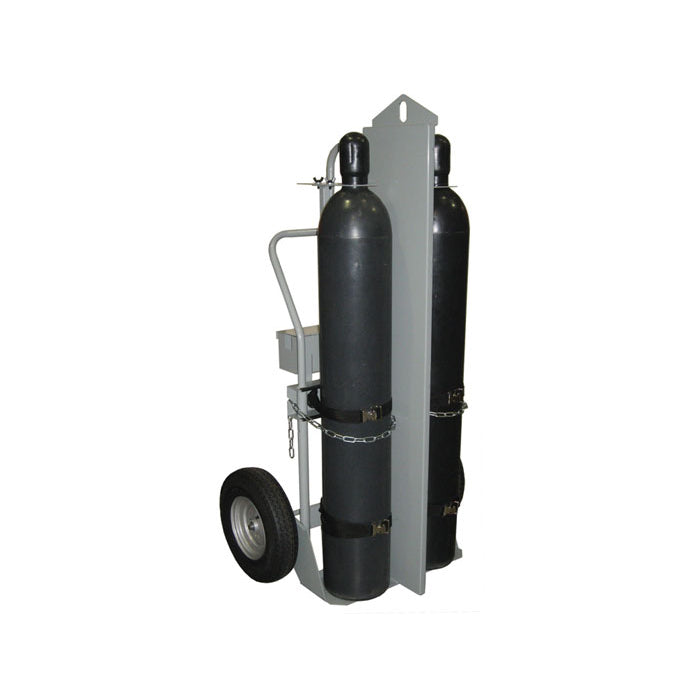 Justrite Double Cylinder Hand Truck With Firewall And Hoist Ring, 16 Inch Pneumatic Wheels, Tool Box