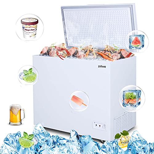 svhwe Chest Freezer - 7 Cu Ft, Compact Freezer with Basket, Deep Freezer Adjustable Thermostat (-11.2ºF~10.4ºF), Free-Standing Top Door, Energy Saving Quiet Freezer for House Apartment Garage Kitchen