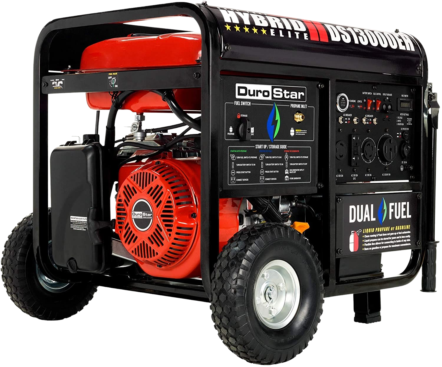 DuroMax / DuroStar DS13000EH 10500W/13000W Electric Start Dual Fuel Generator New (Red Version of XP13000EH)