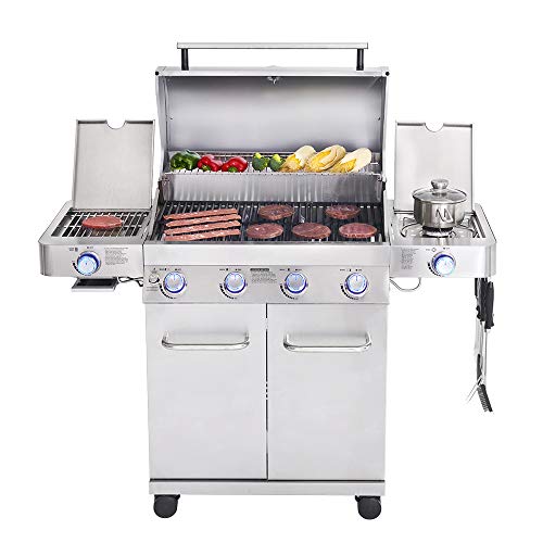 Monument Grills 24367 Stainless Steel 4 Burner Propane Gas Grill w/Side Sear Burners